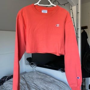 Pinky-orange cropped champion sweater. Size x-small